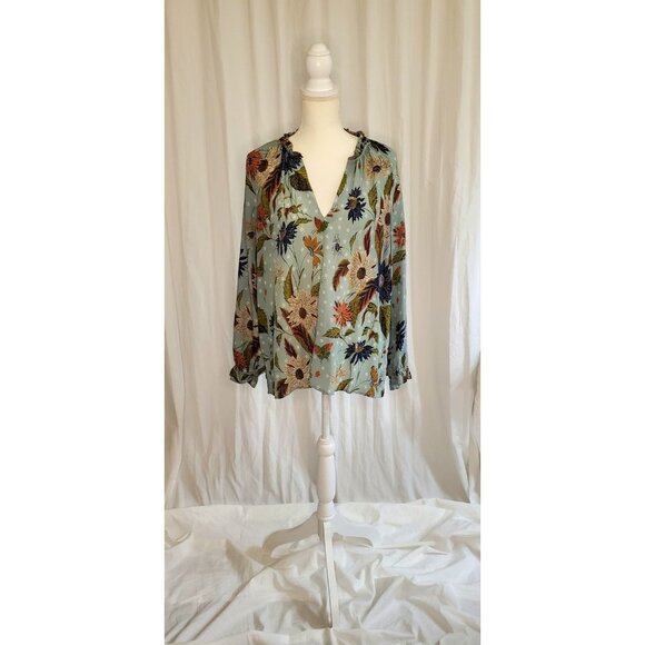 Spartina 449 Silk Josette Blouse Feathers & Butterflies Sheer Size 2XL Autumn - Picture 1 of 16